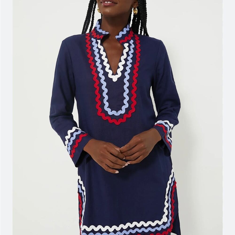 Sail to Sable Navy Red White & Blue Long Sleeve Classic Tunic Dress Size 10 EUC